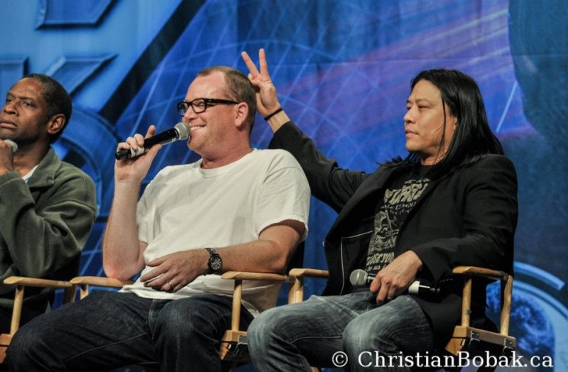Tim Russ, Robert Duncan McNeill, and Garrett Wang