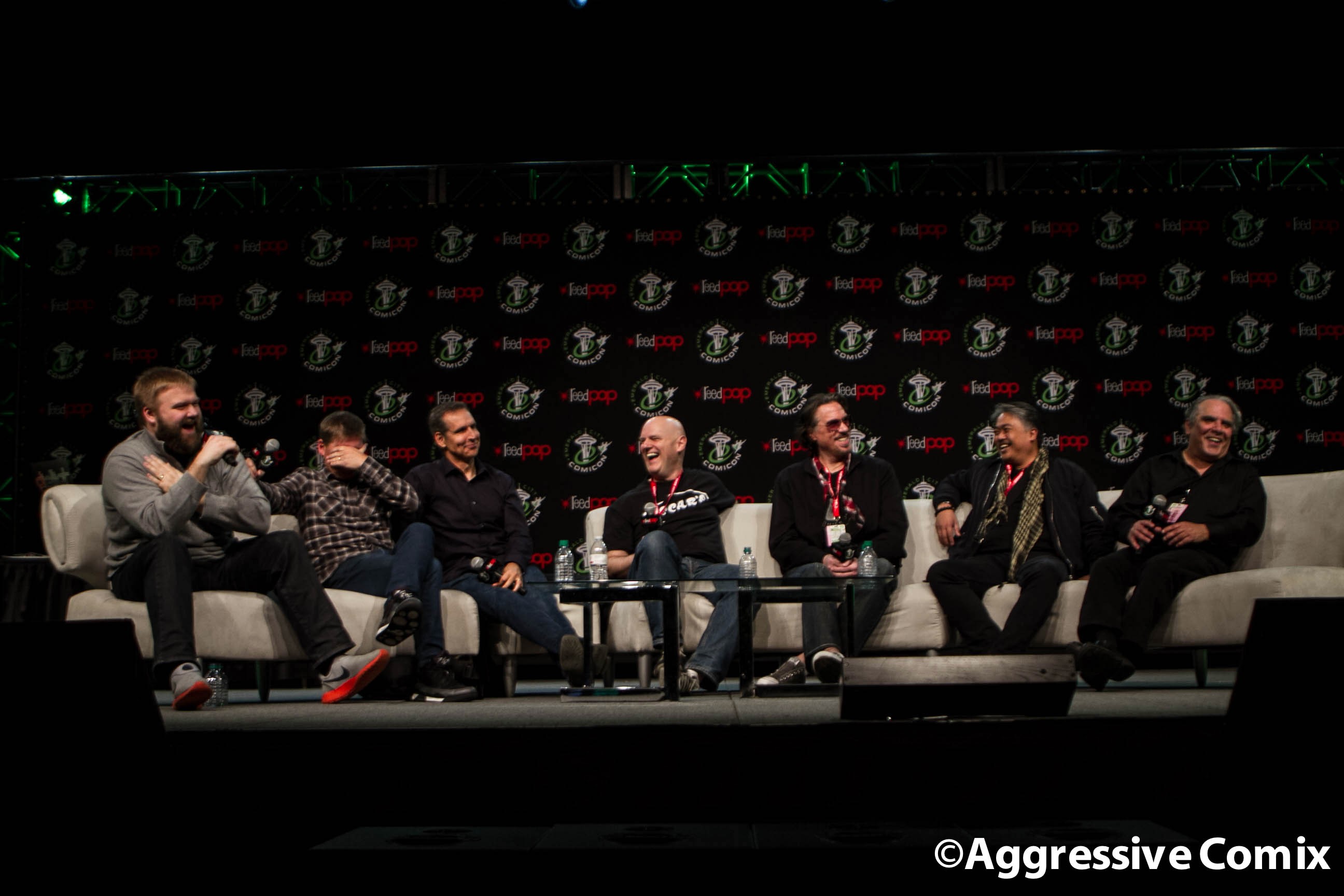 Happy 25th Birthday to Image Comics L to R: Moderator Robert Kirkman, Deadpool Creator Rob Liefeld, Spawn creator Todd McFarlane, Savage Dragon creator Erik Larson, artist Mark Silvestri, artist Whilce Portacio, and original Image publisher Jim Valentino.