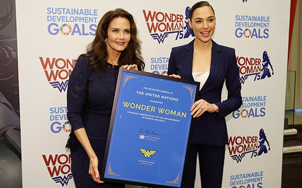Original Wonder Woman Lynda Carter and new Wonder Woman Gal Gadot celebrating the 75th birthday of the first appearance of Wonder Woman.