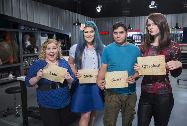 COSPLAY MELEE -- "Throne Off" Episode 102 -- Pictured: (l-r) Emily Schmidt, Ruth Stetson, Edgar Mayoral, Jenni Rose -- (Photo by: Dale Berman/Syfy)