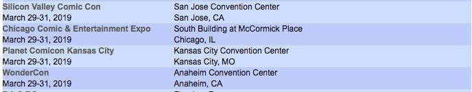 C2E2, WonderCon, Planet Comicon, SVCC Happening Same 2019 Weekend