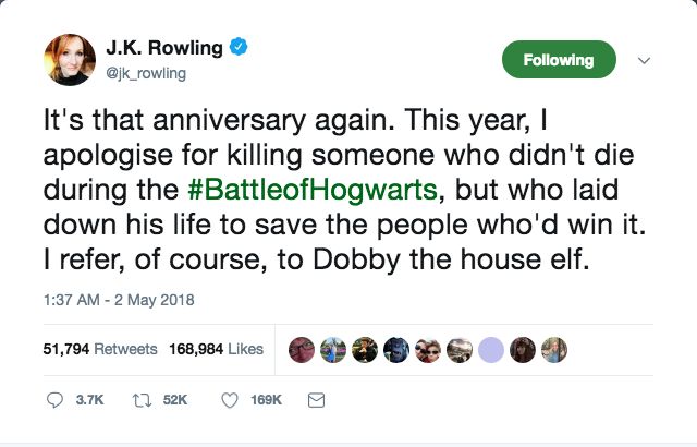 20 Years Since the Battle of Hogwarts, Plus JK Rowling's Annual Death Apology