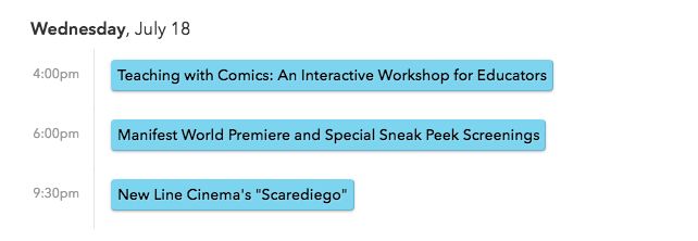 Preview Night, Thursday Schedule for SDCC 2018 are Live