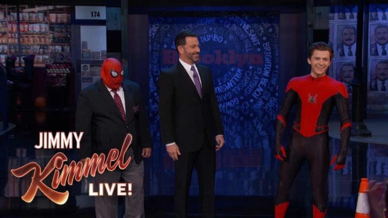 Tom Holland Stops by Jimmy Kimmel Live in Spider-Man Suit