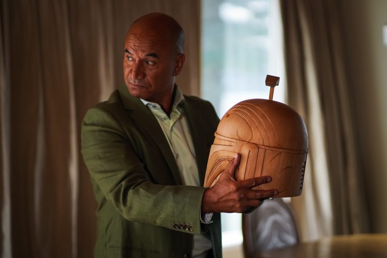 Temuera Morrison Gifted with Beautiful Māori Boba Fett Helmet